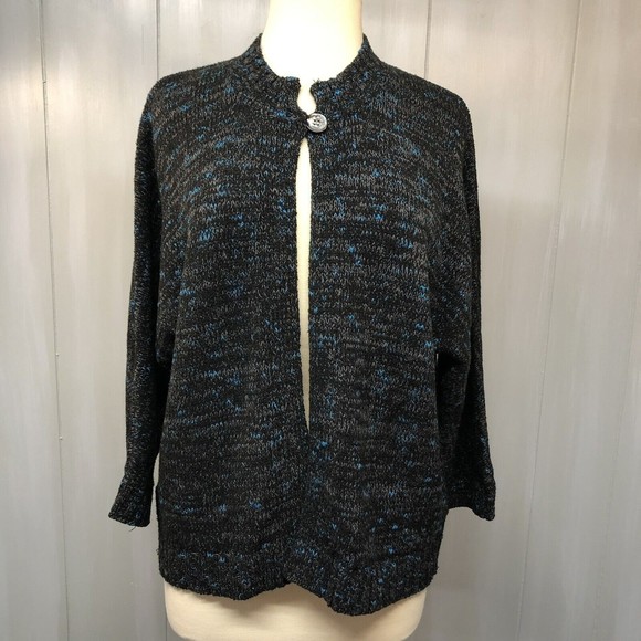 Evan Picone Women's Cardigan Sweater Size XL 1 Button Black Gray Blue Heather - Picture 6 of 12